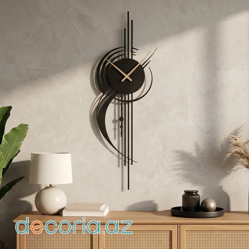 Art Deco Üslublu Abstrakt Metal Divar Saatı