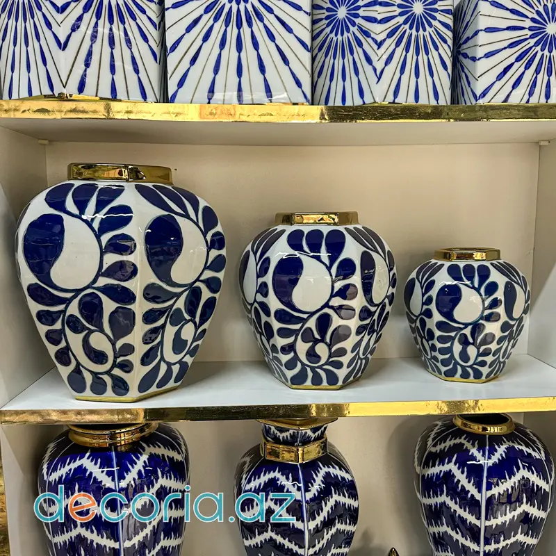 Mavi Naxışlı Dekor Vaza