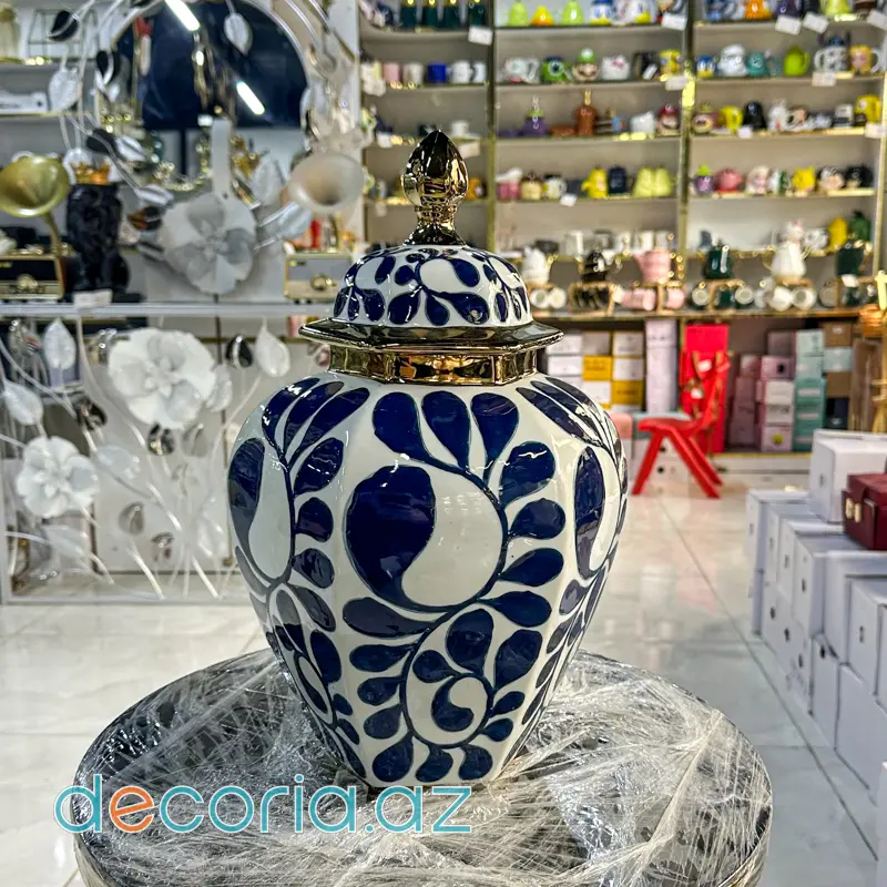 Mavi Naxışlı Dekor Vaza