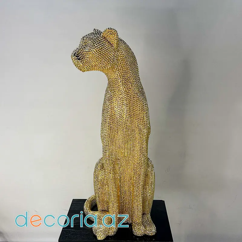 Qızılı Rəng Ötüklü Leopar Heykəlciyi