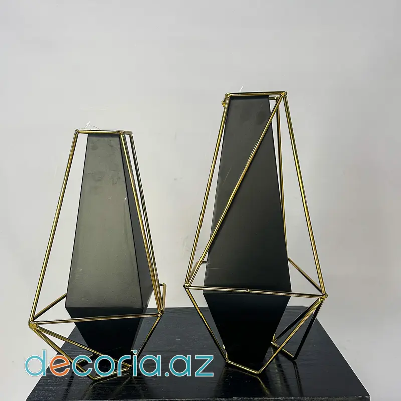 Loft Üslublu Qara Qızılı Metal Dekorativ Güldan