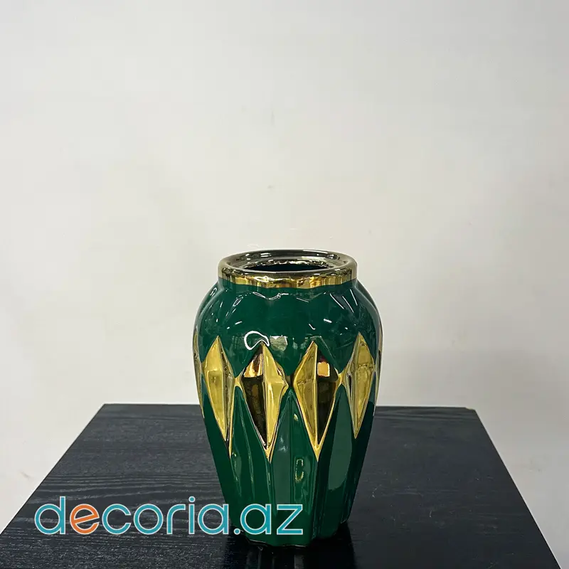 Modern Yaşıl-Qızılı Dekorativ Vaza