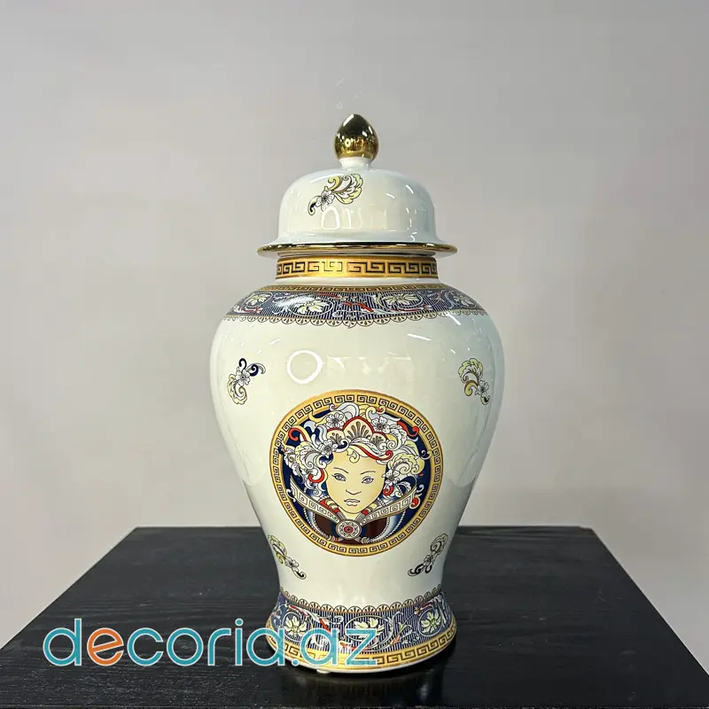 Versace Üslublu Qapaqlı Farfor Vaza