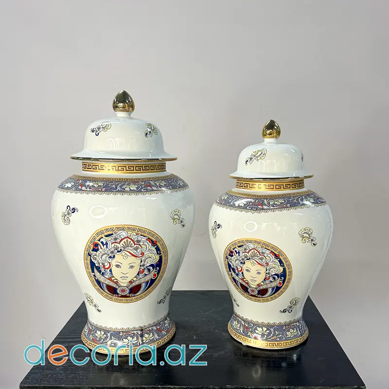 Versace Üslublu Qapaqlı Farfor Vaza