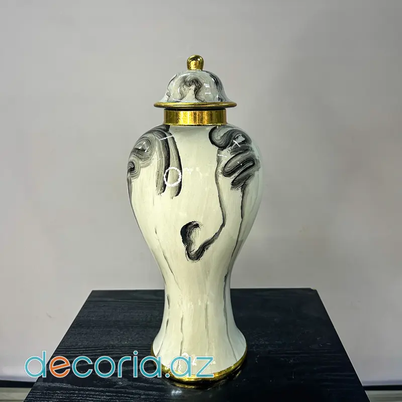 Mərmər Naxışlı Qızılı Detallı Vaza