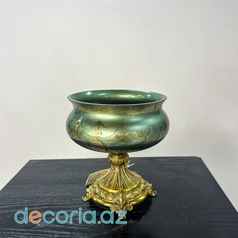 Qızılı Ornamentli Firuzəyi Dekorativ Meyvə Qabı