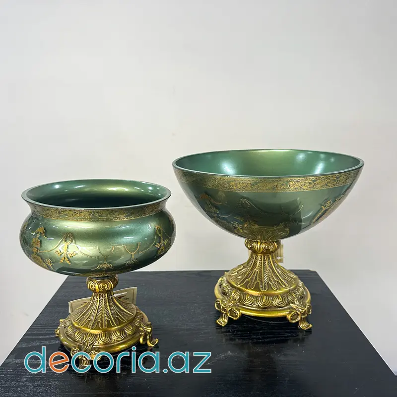Qızılı Ornamentli Firuzəyi Dekorativ Meyvə Qabı