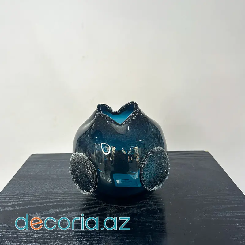 Tünd Mavi Kristal Relyefli Şüşə Güldan