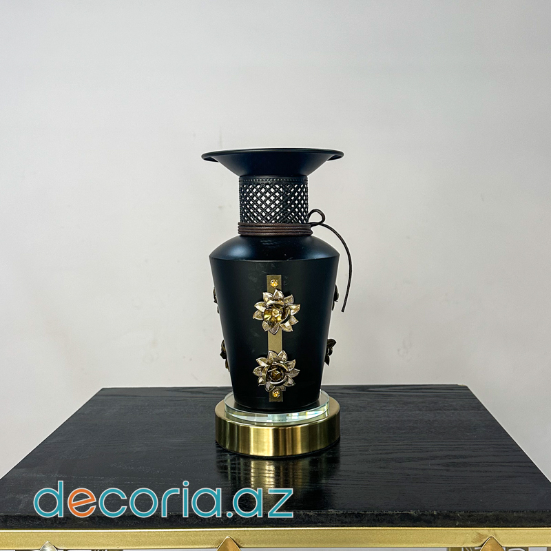 Metal Qara Qızılı Güldan