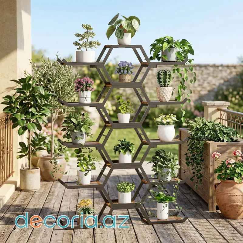 Altıbucaqlı Metal Çiçək Rəfi (Balkon/Bağça)