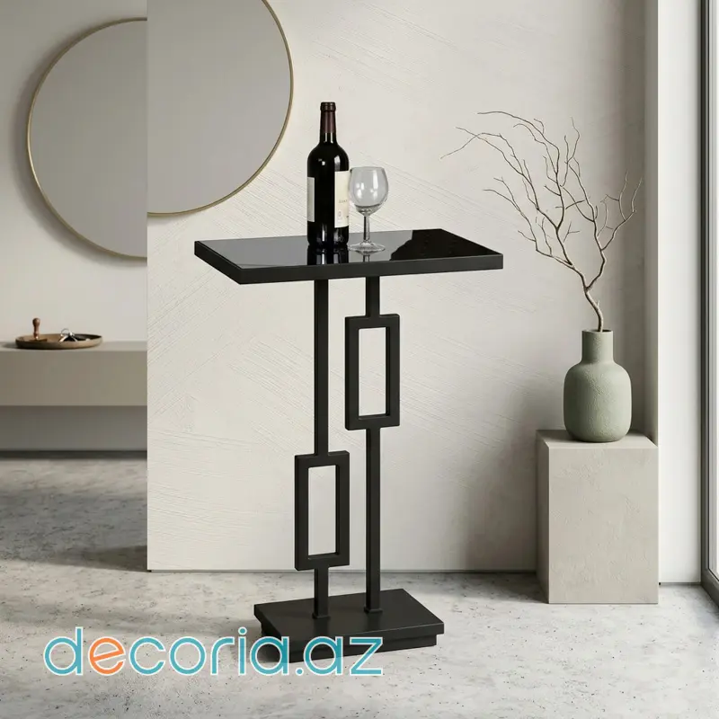 Qara Metal Stolüstü Yan Masa (Zəncir Ayaq Dizaynı)