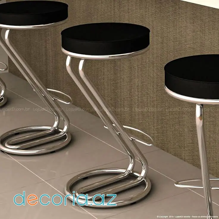 Qara Yumşaq Oturacaqlı Və Xrom Z-Ayaqlı Modern Bar Stulu