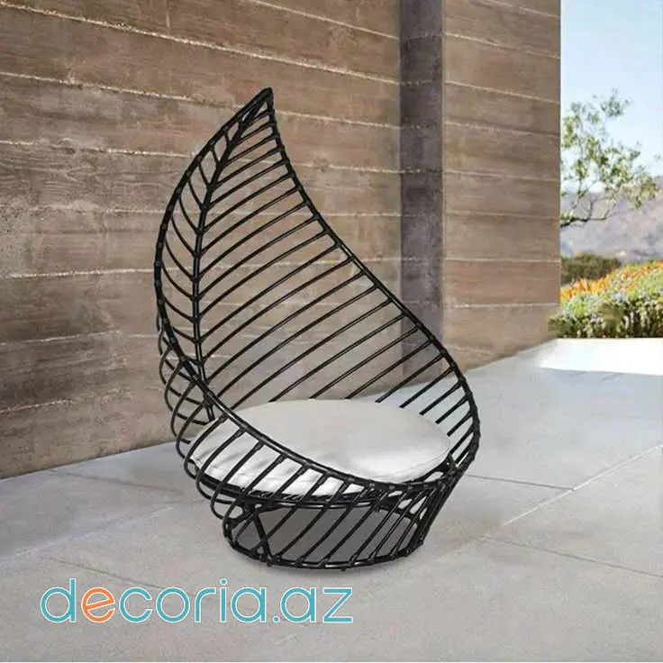 Yarpaq Siluetli Qara Metal Bağ Və Terras Kreslosu