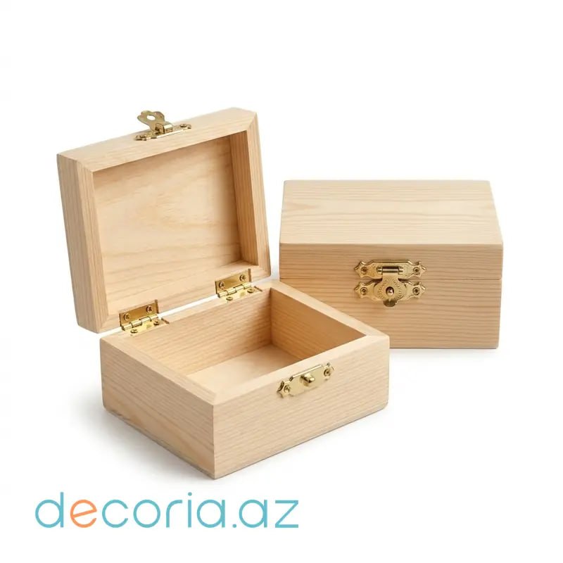Sadə Təbii Ağac Saxlama və Hədiyyə Qutusu (Wooden Keepsake Box)