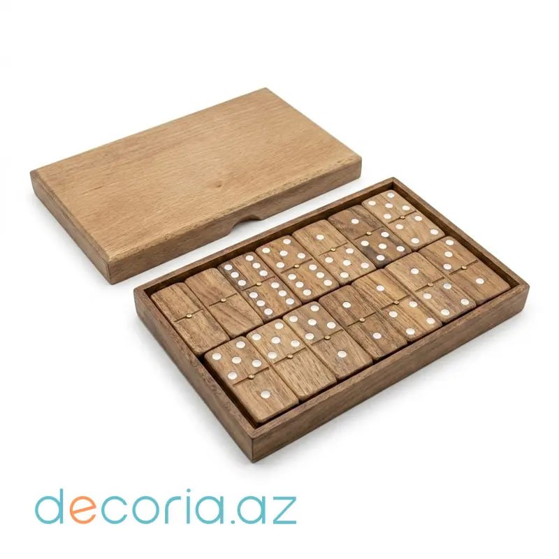 Eksklyuziv Təbii Ağac Domino Dəsti (Wooden Domino Set with Box)