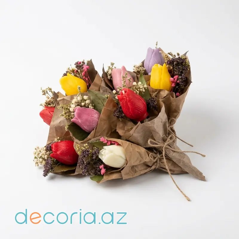 Lalə Formalı Dekorativ Ətirli Şam Buketi Dəsti (Tulip Candle Flower Bouquet)
