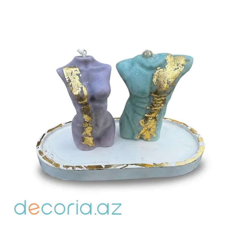 Qızıl Varaklı Bədən Fiqurlu Şam və Altlıq Dəsti (Gold Foil Torso Candle Set)