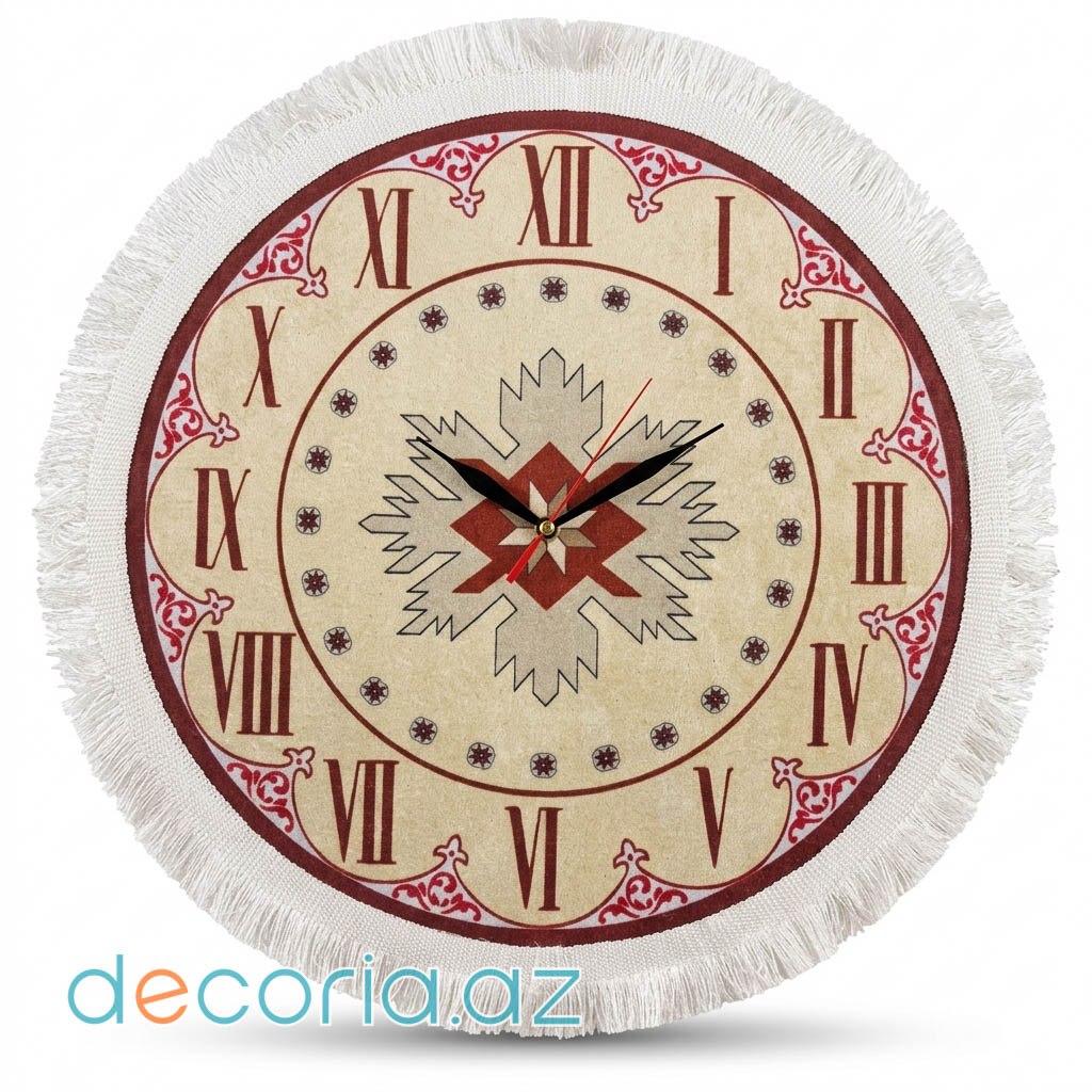 Saçaqlı Etnik Divar Saatı (Qırmızı-Ağ)