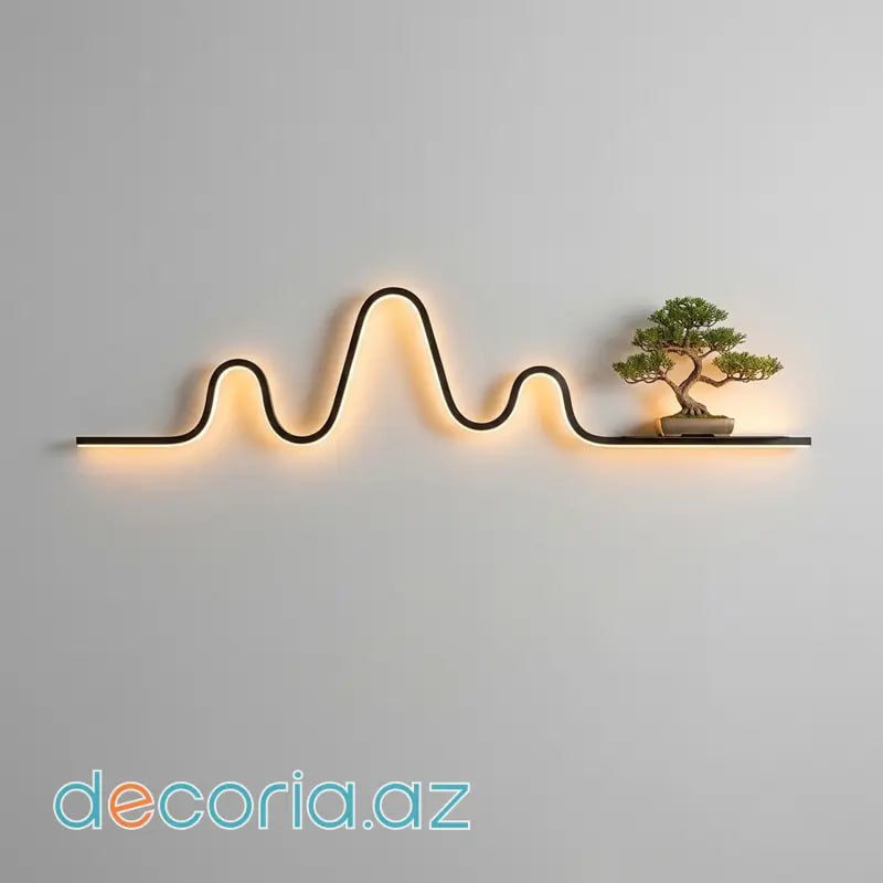 Modern LED İşıqlı Dağ Silueti Şəkilli Divar Rəfi və Brik