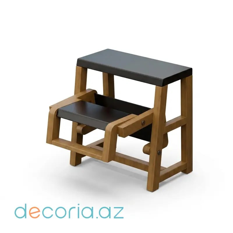 Qatlanan Təbii Ağac Pilləkən-Oturacaq / Transformasiya Olunan Stul-Pilləkən (Folding Wooden Step Stool)