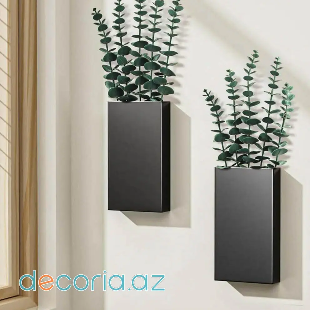 Minimalist Düzbucaqlı Metal Divar Dibçəyi Və Vazası Dəsti