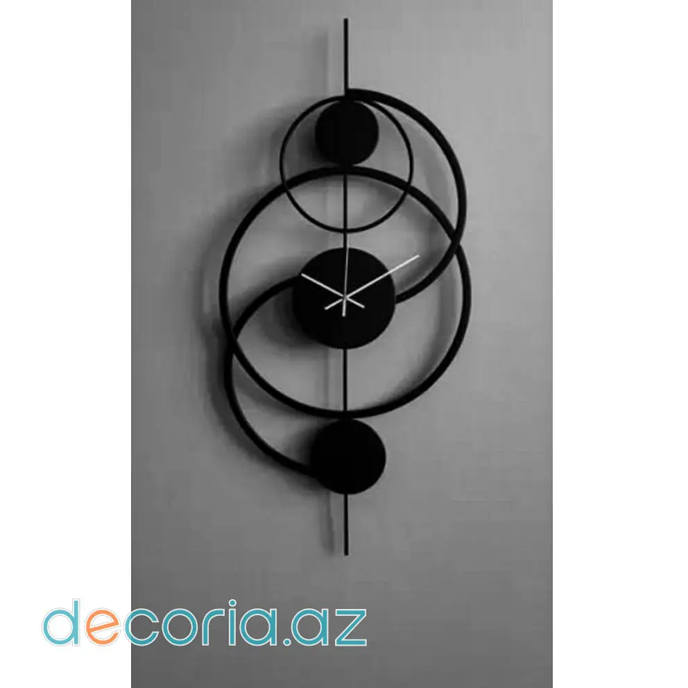 Geometrik Halqalı Və Şaquli Xətli Minimalist Metal Divar Saatı