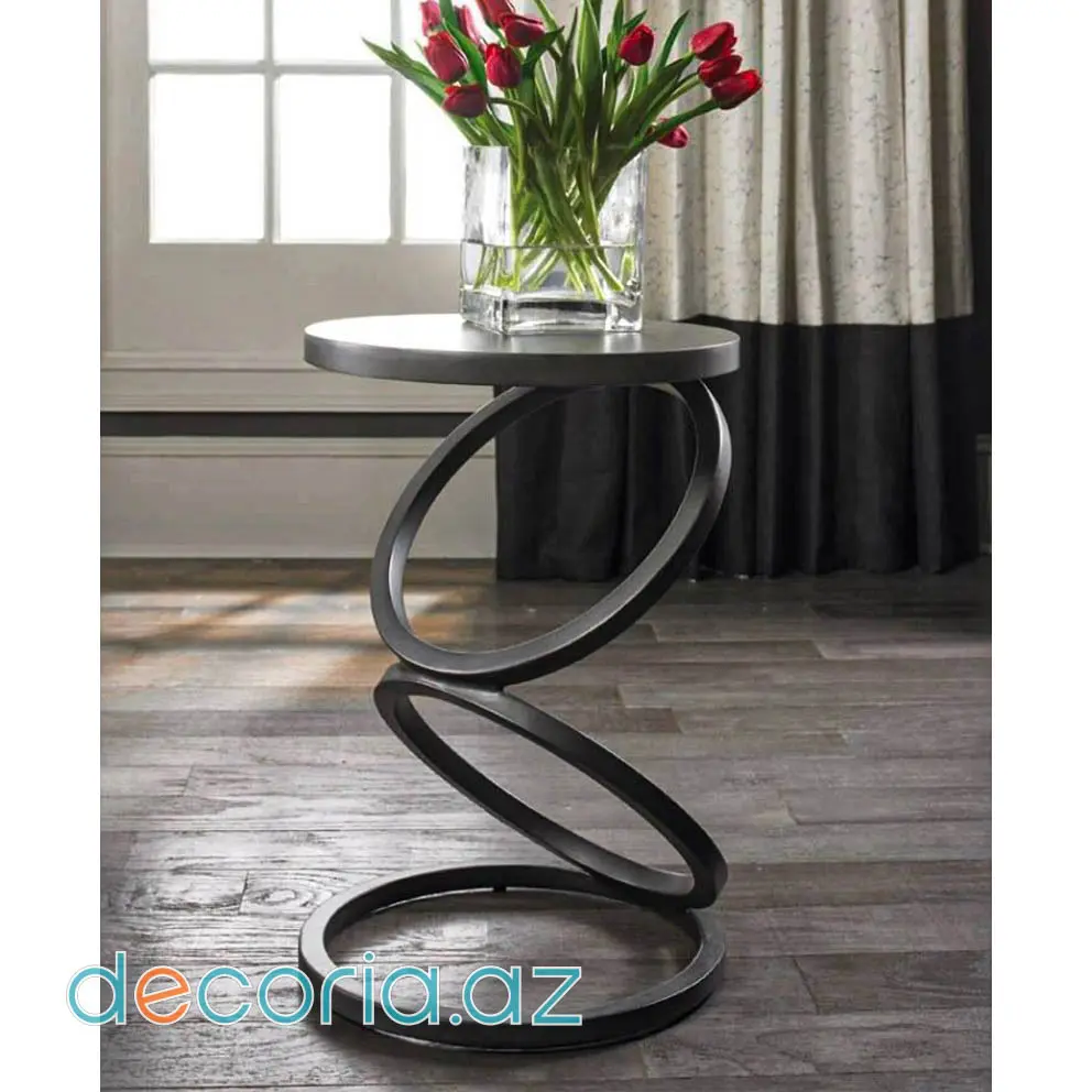 Spiral Spiral Dairəvi Metal Ayaqlı Minimalist Yan Masa / Jurnal Masası