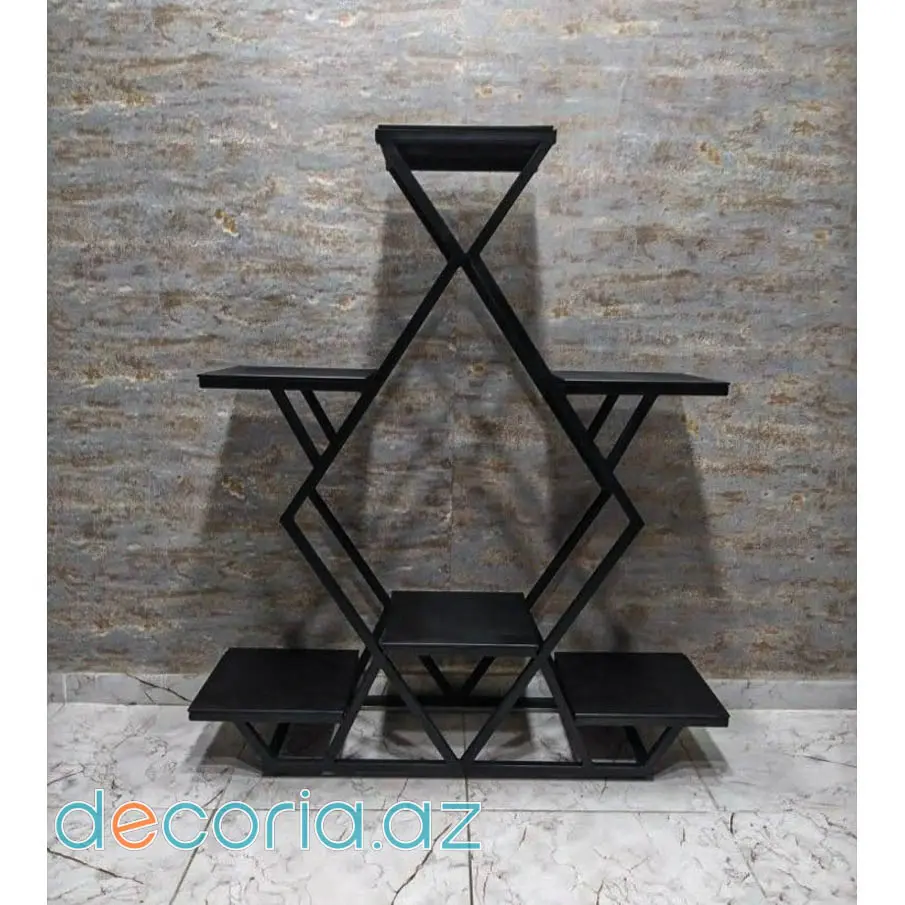 Simmetrik Geometrik X-Karkaslı Metal Dibçək Stendi Və Dekorativ Stelaj