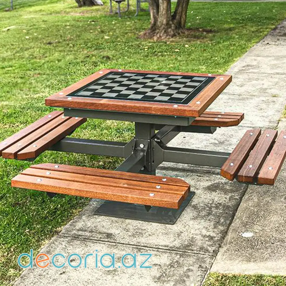 Şahmat Taxtası Üstlü İnteqrasiya Olunmuş Metal Və Taxta Park Masa Dəsti