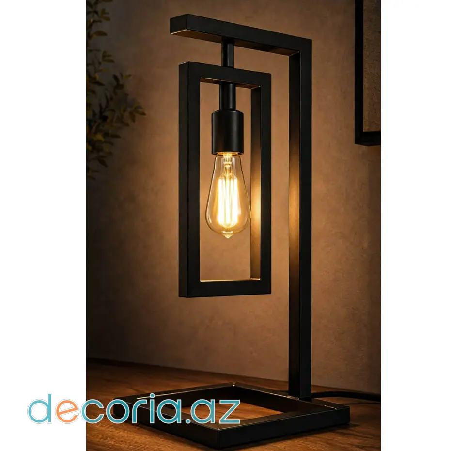 Geometrik Metal Çərçivəli Loft Masaüstü Lampa Və Gecə Lampası