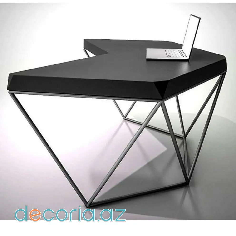 Geometrik Metal Karkaslı Və Bucaqlı Mat Qara İş Masası