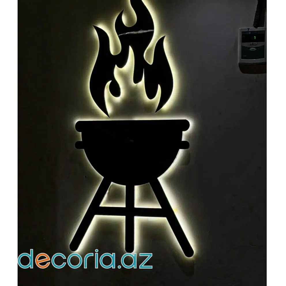 Mənqəl Və Alov Siluetli LED İşıqlandırmalı Metal Divar Dekoru