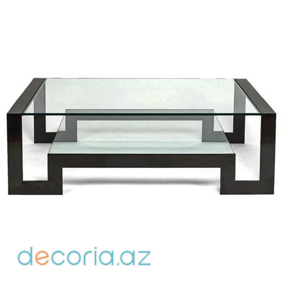 Labirint Həndəsi Karkaslı Və İki Səviyyəli Şüşə Jurnal Masası