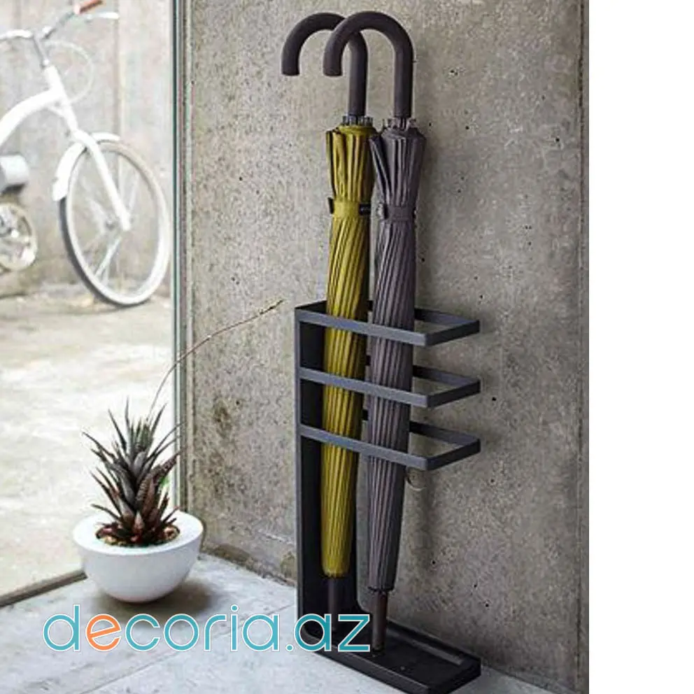 Minimalist Mat Qara Metal Çətir Stendi Və Tutacağı