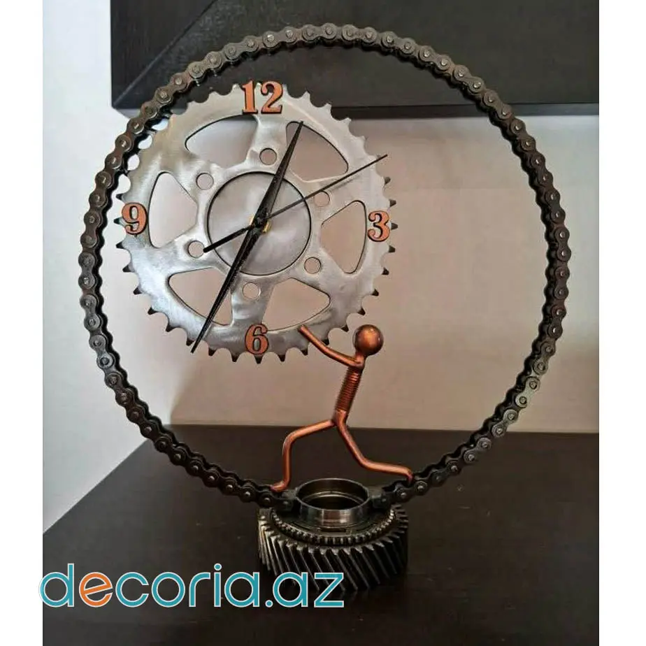 Dişli Çarx Və Zəncir Dizaynlı İndustrial Metal Masaüstü Saat