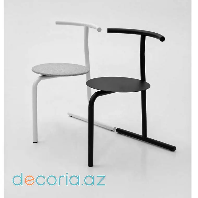 Minimalist Metal Karkaslı Və Dairəvi Oturacaqlı Dizayner Stul Dəsti