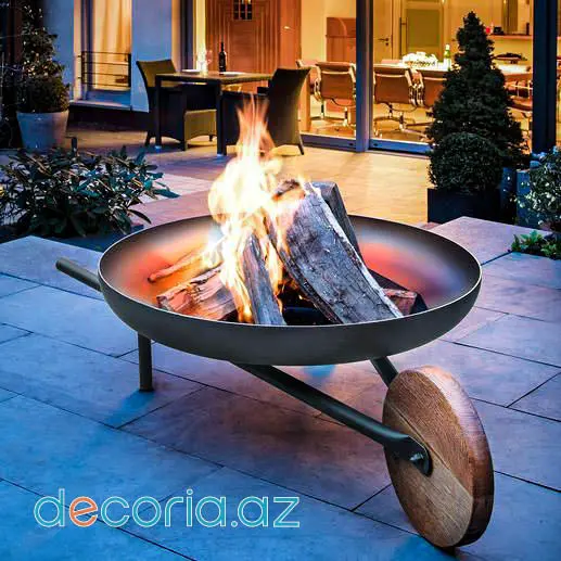 Əl Arabası Dizaynlı Metal Bağ Ocaqlığı Və Manqal Kası (Fire Pit)