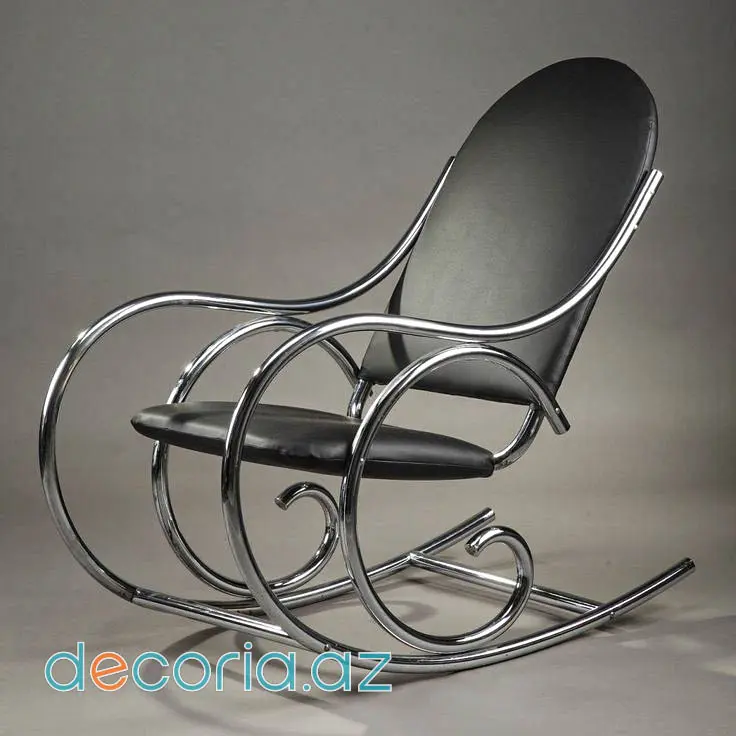 Xrom Boru Karkaslı Və Tünd Döşəməli Yellənən Lüks Kreslo (Rocking Chair)